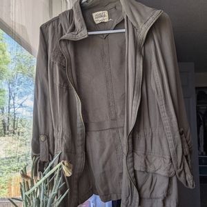 Cute, light army green hooded jacket.